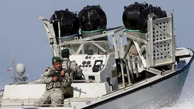 An IRGC minelaying boat. Iran possessed thousands of mines before the war, some deployable from civilian small craft (IRGC)