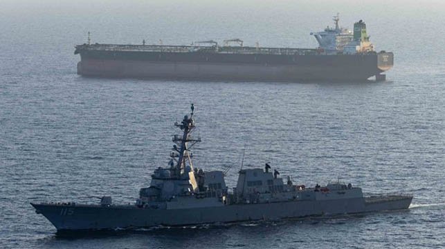 US destroyer and Iranian tanker