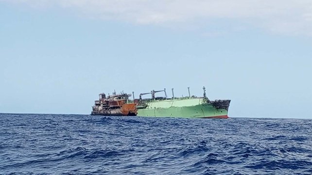 wreck of Russia-flagged gas carrier